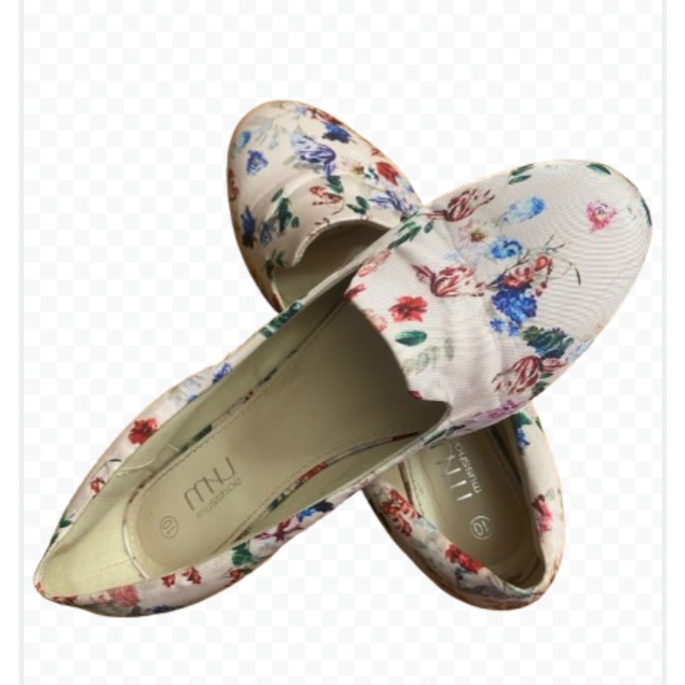 MUSSHOE Flats Shoes Women Round Toe 
Memory Foam Pink Floral Shoes Sz 10